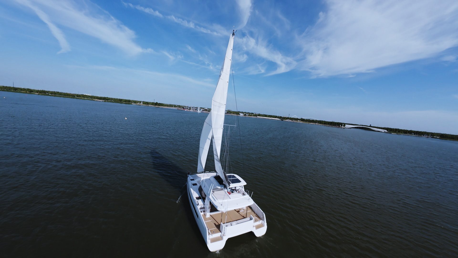NYX 42C catamaran viewed from above while sailing